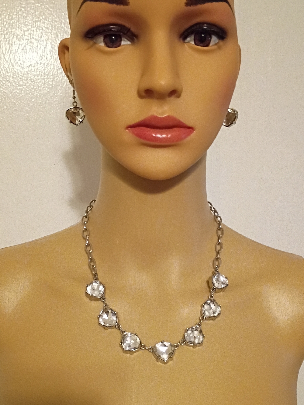paparazzi Silver-Tone Clear Crystal Heart Necklace & Earrings